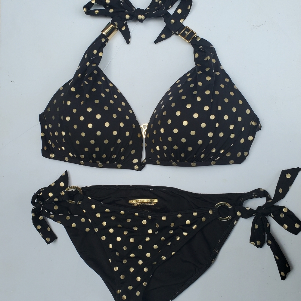 Victoria's Secret Black & Gold Polka-dot Bikini - Picture 2 of 11